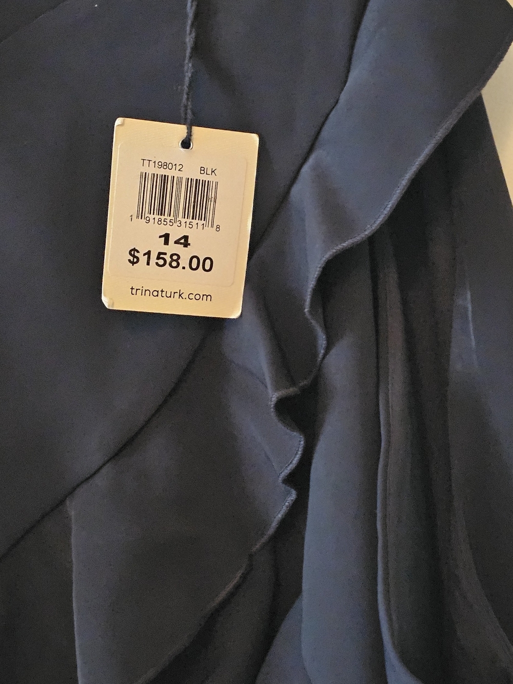 NWT Trina Turk Black Ruffle Dress - Size 14